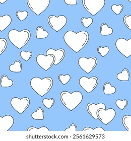 Valentine`s Day Pattern with Cute Hearts Cartoon Style. Vector Repeat Template for Valentine`s Day Greetings Design. Love Concept Trendy Abstract Print for Holiday Design, Fabric, Textile.