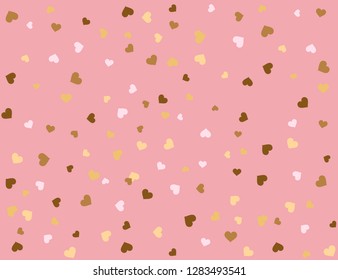 Valentine's Day pattern with golden hearts. Vector Illustration
