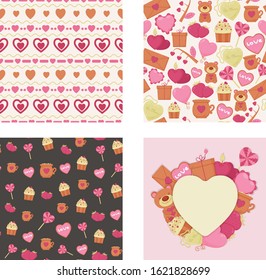 Valentine's day pattern and greetind card set