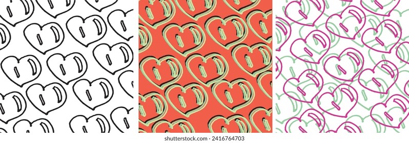 Valentine's day pattern, greeting card. Color hand drown hearts set. Cute vector illustration. 