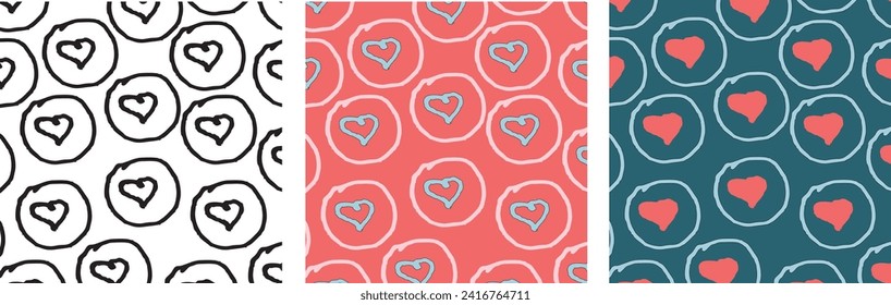Valentine's day pattern, greeting card. Color hand drown hearts set. Cute vector illustration. 