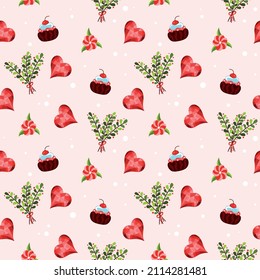 Valentines Day pattern with heart cake flower