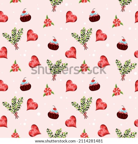 Valentines Day pattern with heart cake flower