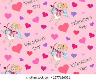 Patrón de San Valentín con corazón y cupido