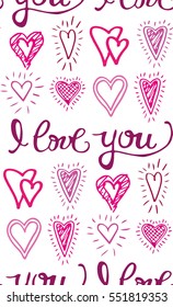 Valentine's day pattern with heart. Fun seamless vintage love heart background in pretty colors. Great for Valentine's Day, wedding, scrapbook, gift wrapping paper, textiles.