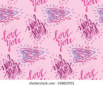 Valentine's day pattern with heart. Fun seamless vintage love heart background in pretty colors. Great for Valentine's Day, wedding, scrapbook, gift wrapping paper, textiles.