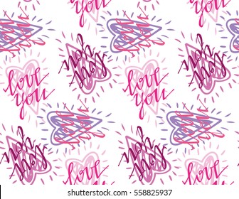 Valentine's day pattern with heart. Fun seamless vintage love heart background in pretty colors. Great for Valentine's Day, wedding, scrapbook, gift wrapping paper, textiles.