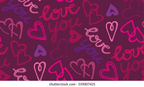 Valentine's day pattern with heart. Fun seamless vintage love heart background in pretty colors. Great for Valentine's Day, wedding, scrapbook, gift wrapping paper, textiles.