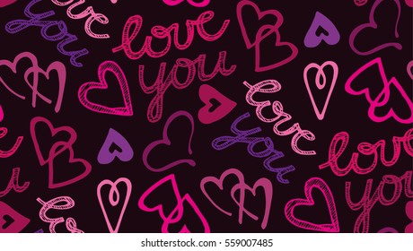 Valentine's day pattern with heart. Fun seamless vintage love heart background in pretty colors. Great for Valentine's Day, wedding, scrapbook, gift wrapping paper, textiles.