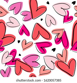 Valentine's day pattern with heart. Romantic concept seamless pattern. Decorative vector love elements on white background.