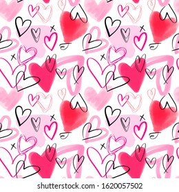 Valentine's day pattern with heart. Romantic concept seamless pattern. Decorative vector love elements on white background.