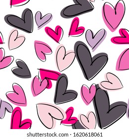 Valentine's day pattern with heart. Romantic concept seamless pattern. Decorative vector love elements on white background.