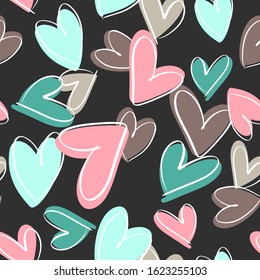 Valentine's day pattern with heart. Romantic concept seamless pattern. Decorative vector love elements on dark background.