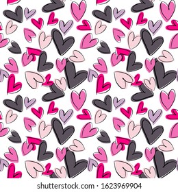 Valentine's day pattern with heart. Romantic concept seamless pattern. Decorative vector love elements on white background.