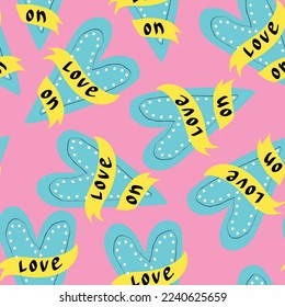 Valentines day pattern with hearts in modern doodle style vector illustration