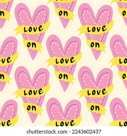 Valentines day pattern with hearts in modern doodle style vector illustration