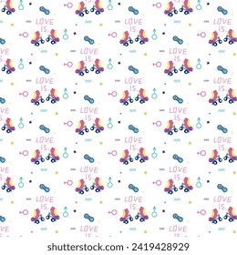 Valentine's day .Pattern for holiday cards and roller backgrounds in the style of the 90s. Love is ...