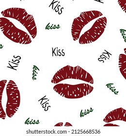 Valentines Day Pattern with Hot Lips Kisses Imprint. Repeating Vector Background