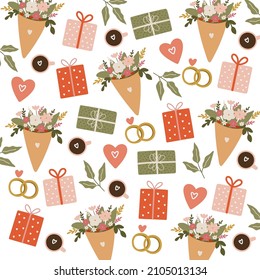 Valentine's day pattern, Love pattern art vector illustration, Digital floral pattern, Abstract flower elements vector