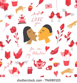 Valentine's day pattern made from valentine's graphic elements.