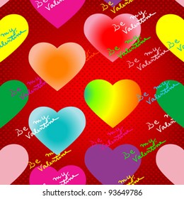 valentine's day pattern with neon glow hearts, lightened text and pop art background