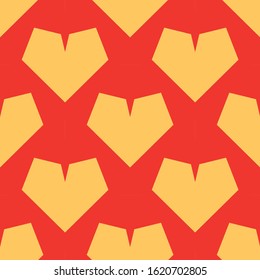 Valentines Day pattern with orange hearts on red background