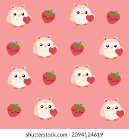Valentine's day pattern with owl and heart. valentines day background poster banner
