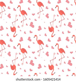 
Valentine's day pattern pink flamingos and hearts