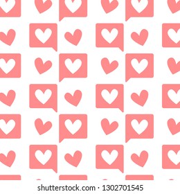 Valentines day pattern. Pink message symbol with pink hearts. Vector design illustration.