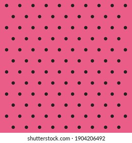 Puntos de polka de patrón de San Valentín. Fondo de plantilla con puntos de polka rosados y negros. Textura de tela sin fisuras. Ilustración del vector