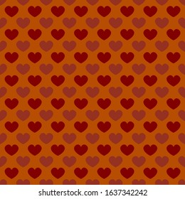 Valentines Day pattern with red hearts on orange background
