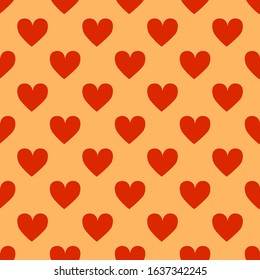 Valentines Day pattern with red hearts on orange background