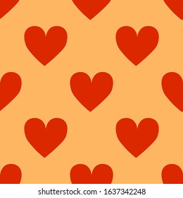 Valentines Day pattern with red hearts on orange background