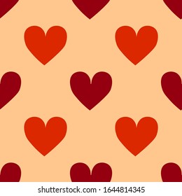 Valentines Day pattern with red hearts on orange background
