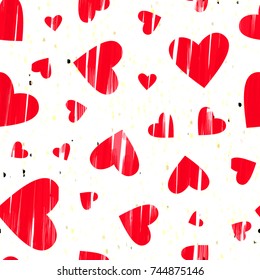 Valentines day pattern. Red hearts from brush strokes. Seamless texture. Abstract vector background for web page, banners backdrop, fabric, home decor, wrapping, girls or romantic design