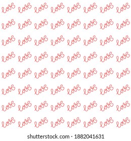 For Valentines Day. Pattern with red lettering love. Vector illustration isolated on white background. For use in decor, fabric, scrapbooking and packaging.