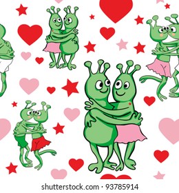 Valentine's Day pattern with romantic aliens in love over a white background
