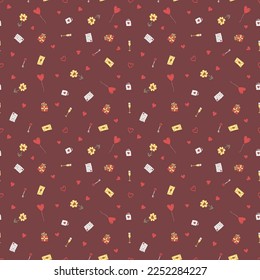 Valentine's day pattern. Seamless pattern with hearts, giftbox, flowers. Love background