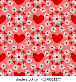 Valentine's day pattern. Seamless vector background with decorative flowers, hearts. Can be used for wallpapers, fill images, web page, background, surface
