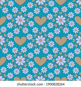 Valentine's day pattern. Seamless vector background with decorative flowers, hearts. Can be used for wallpapers, fill images, web page, background, surface