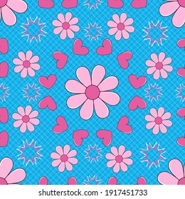 Valentine's day pattern. Seamless vector background with decorative flowers, hearts. Can be used for wallpapers, fill images, web page, background, surface