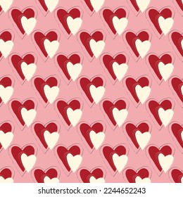 Valentines Day pattern with ugly funky hearts. Groovy cute love characters. Vector illustration in doodle style