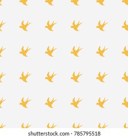 valentines day pattern, vector illustration flat, gold, yellow, white, bird flies, swallow, wings