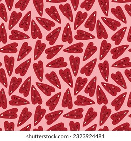 Valentines Day pattern with vibrant expressive funky hearts. Groovy cute love hearts