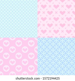 Valentine's Day patterns. Set of seamless vector patterns with hearts. Pretty chic background. Patterns for celebrations, wedding invitation, scrapbooking mother's day and valentine's day. Pink color
