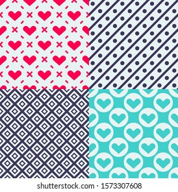Valentine's Day patterns. Set of seamless vector patterns with hearts. Pretty chic background. Patterns for celebrations, wedding invitation, scrapbooking mother's day and valentine's day. Pink color