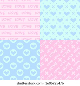 Valentine's Day patterns. Set of seamless vector patterns with hearts. Pretty chic background. Patterns for celebrations, wedding invitation, scrapbooking mother's day and valentine's day. Pink color