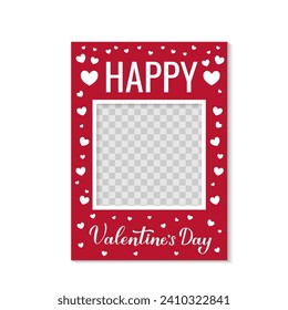 Valentines Day photo booth frame with a transparent background. Valentine photobooth props. Vector template