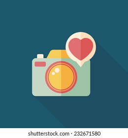 Valentine's Day photo camera flat icon with long shadow, eps10