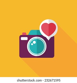 Valentine's Day photo camera flat icon with long shadow, eps10